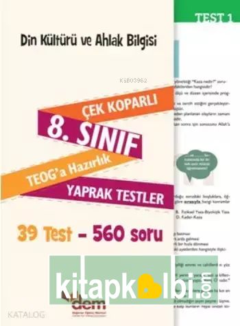 Din Kültürü ve Ahlak Bilgisi 8. Sınıf Teog'a Hazırlık Yaprak Testler; Çek Koparlı 39 Test - 560 Soru